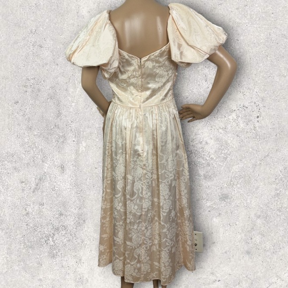 Vintage Algo-Ettes Made in Canada Puff Sleeve Pink Floral Satin Maxi Dress Small - Picture 2 of 11